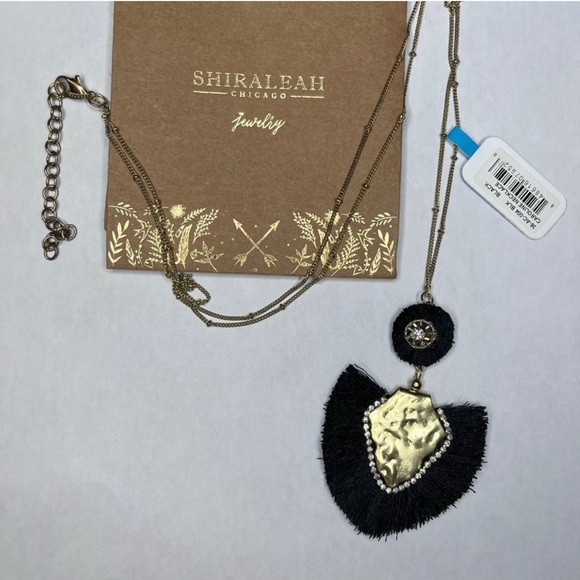 SHIRALEAH CHICAGO Caroline Black Necklace Fringe Tassel Fan Rhinestone Boho NWT - Picture 1 of 7